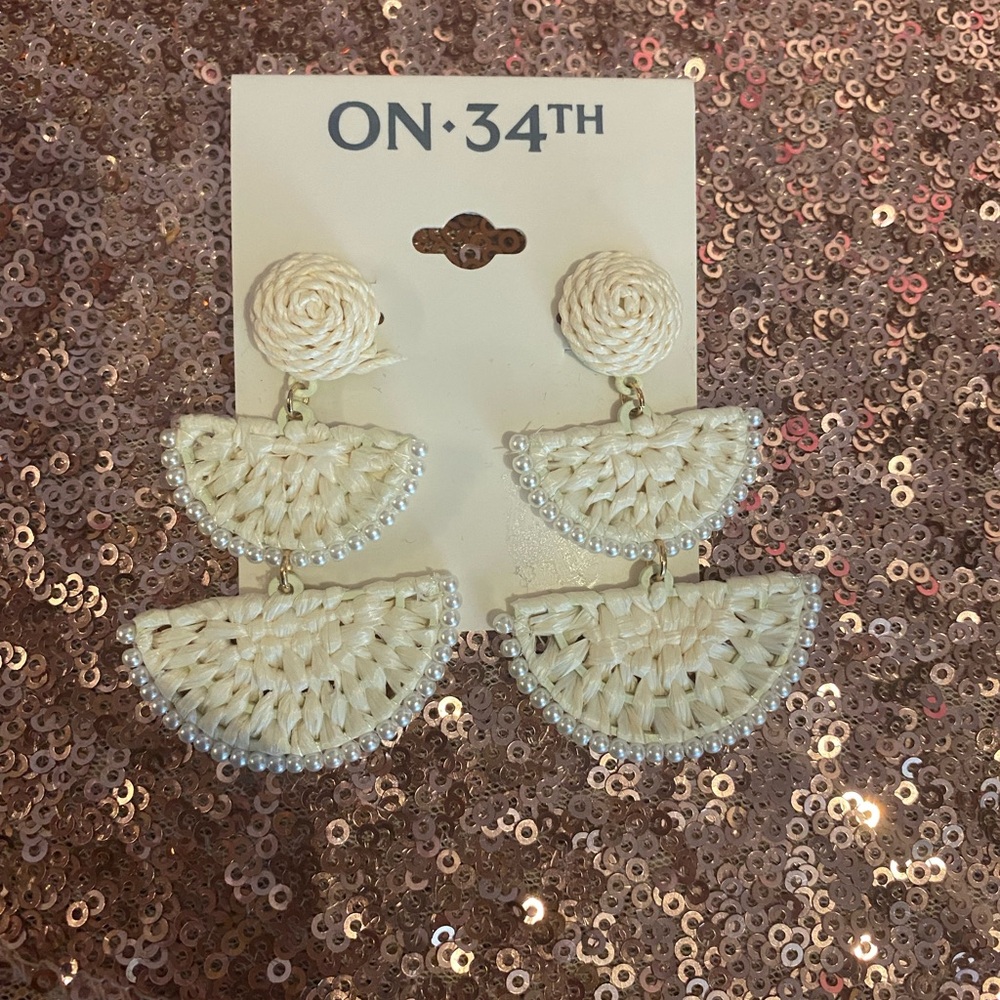 On•34th White Woven Earrings